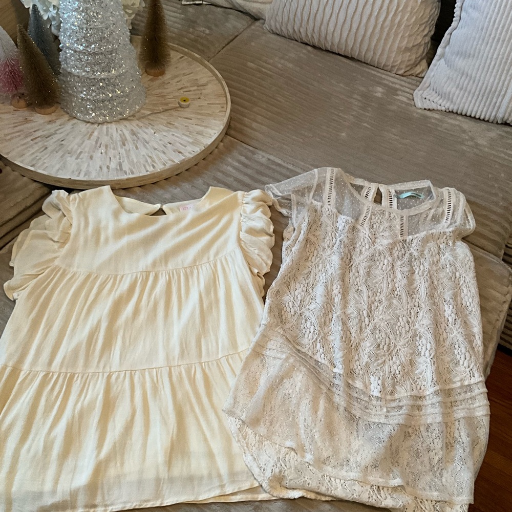 Lot of 2 Pink Lily and Maurice’s Cream and White Blouses
